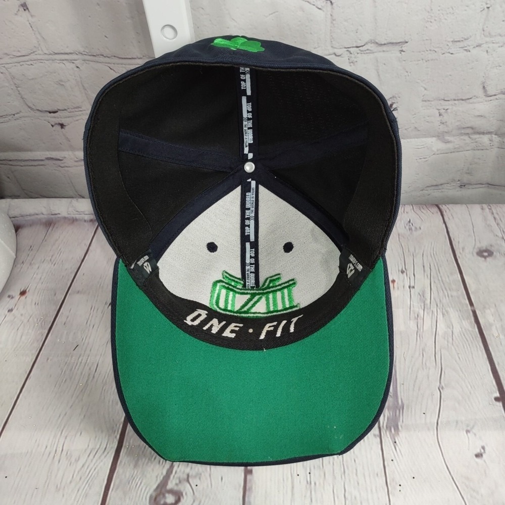 Top of the World Notre Dame Hat Memory Fit Green Shamrock ND Logo Navy Blue Cap - Picture 7 of 10